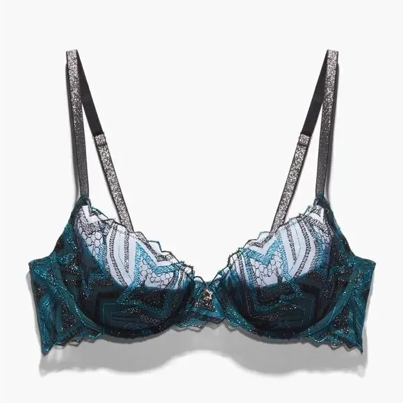 Fenty Shining Star Embroidered Half Cup Plunge Bra Wildflower Blue - Picture 2 of 2